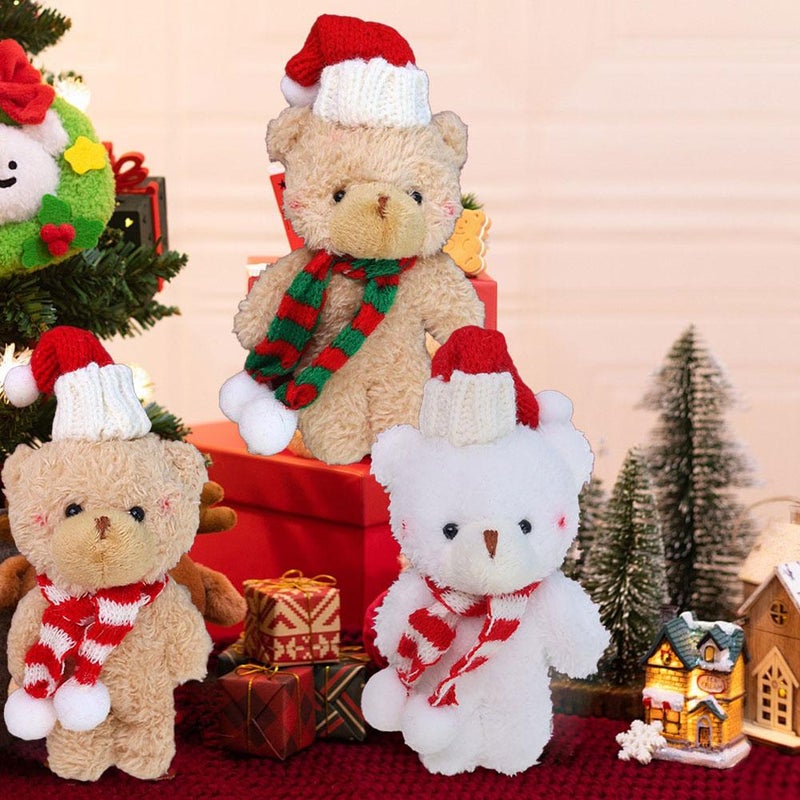 Christmas Plush Bear Ornaments - Cute Small Bear Stuffed Animal Keychains with Hat and Scarf, Bears Plush Keychain Toys for Backpack Purse Pendant Gift for Girls (White) - Image 2